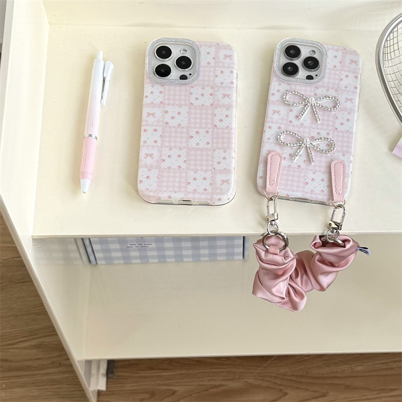 韩系格纹草莓立体蝴蝶结适用iPhone17苹果16ProMax手机壳15少女14|undefined