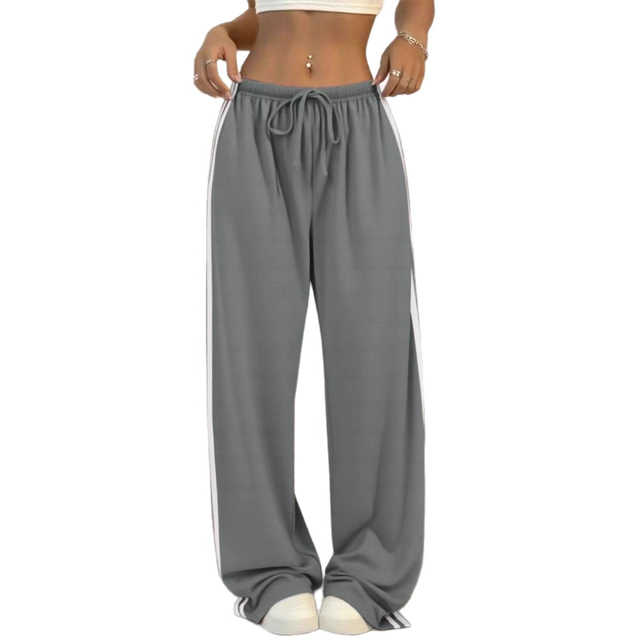 High-Waisted Wide-Leg Lounge Pants – Side Stripe Detail, Breathable & Flowy (S-XL, 7 Colors)_voghion.com
