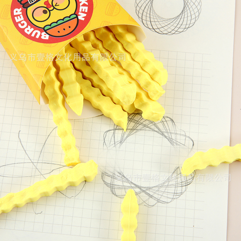 Nuevos productos de dibujos animados en forma de borradores de papas fritas lindos y creativos, el conjunto de borradores de papas fritas limpiado transfronterizos