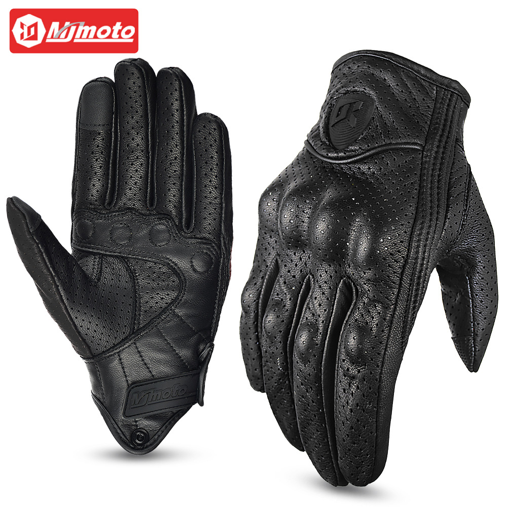 Guantes de Motociclismo MJMOTO, para Motocross, Bicicleta, de Cuero, Transpirables, Compatibles con Pantalla Táctil, Resistentes al Viento, para Hombre y Mujer