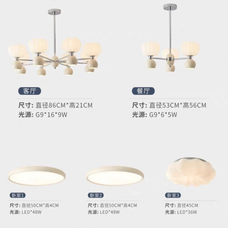 Lámpara de sala de estar de candelabro de calabaza de estilo crema francés