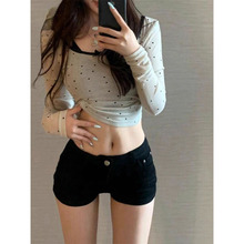 低腰黑色显瘦弹力牛仔短裤女美式高街辣妹包臀热裤下衣失踪超短裤