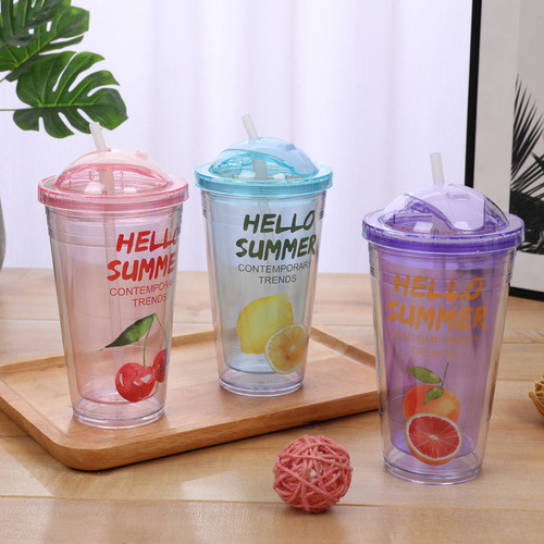 Hot Instagram plastic straw cup with high quality and double-layer sealed water cup for gifts 