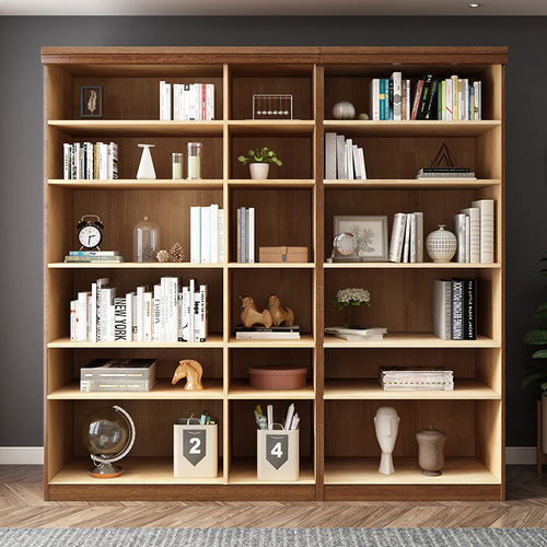Solid wood oak bookcase with glass door three doors simple Chinese bookshelf storage student bookcase office file cabinet