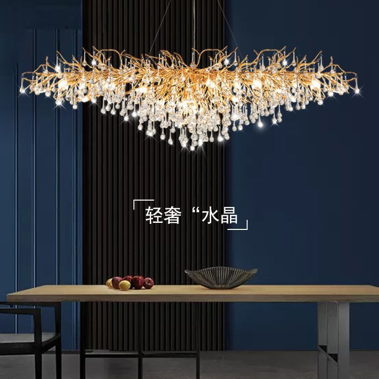 Creative Restaurant Lamp French Light Luxury New Main Lamp Crystal Lamp Water Drop Branch Living Room Dining Room Luxury Villa Chandelier