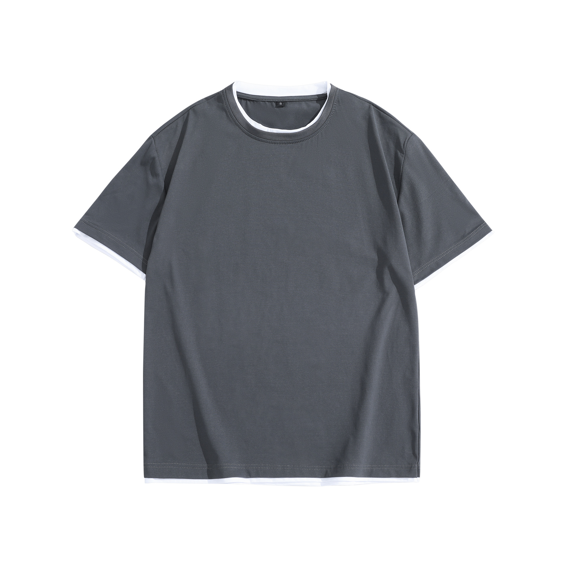 Men's Layered Faux Two Piece Crew Neck Pullover Top Trendy Street Style Loose Fit Casual Wear Short Sleeves Retro Drape Base Layer_voghion.com