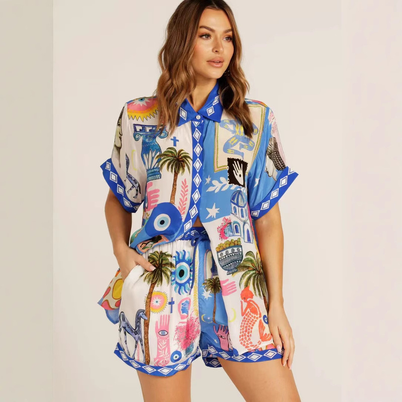 Europe and the United States cross-border 2025 new AliExpress Amazon independent station leisure fashion linen temperament shirt shorts suit Europe and the United States cross-border 2025 new AliExpress Amazon independent station leisure fashion linen temperament shirt shorts suit