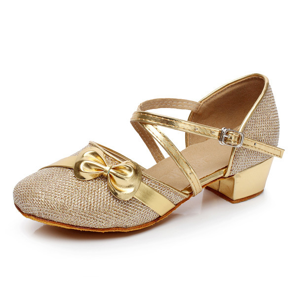 Nuevos zapatos de baile latino de niñas de fondo suave zapatos de baile moderno de tacón medio para niños zapatos de práctica mariposa nudo suela de goma al aire libre