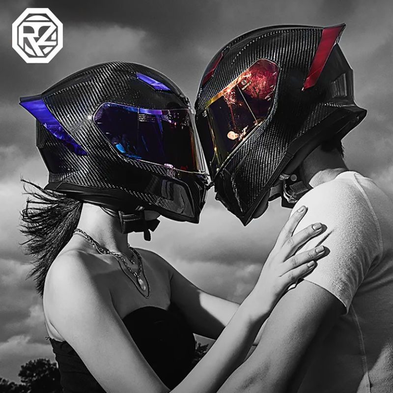 ORZ motocicleta de casco completo de fibra de carbono para hombres y mujeres