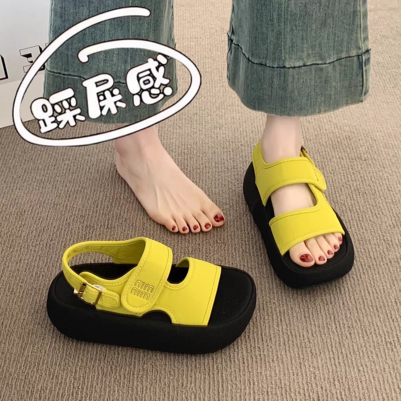 法式魔术贴厚底凉鞋女2025夏季新款高级感布面镂空透气休闲沙滩鞋|undefined