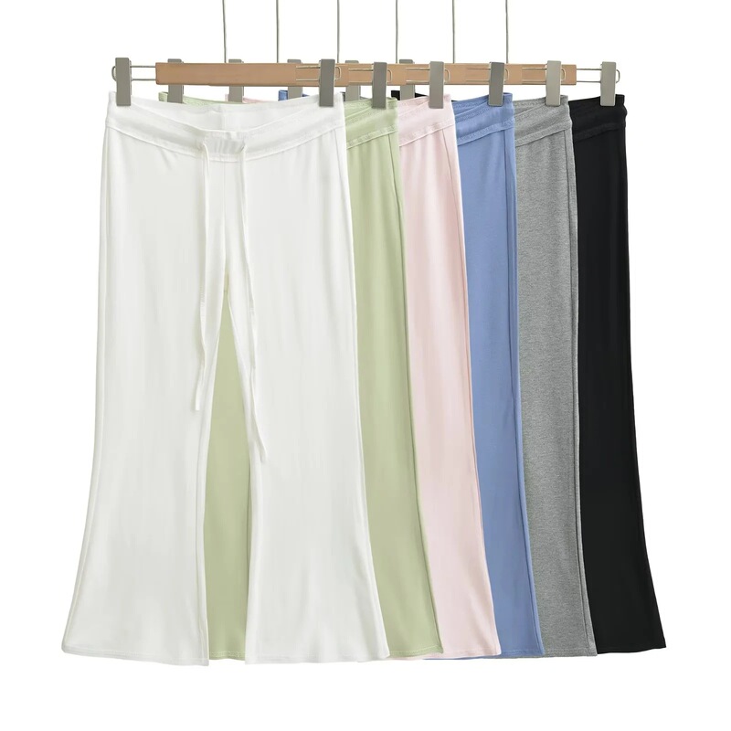 Drawstring Mid-Low Waist Flared Cropped Pants for Women 2026 Summer New Style Hot Girl Sports Slim Fit Casual Pants Drawstring Mid-Low Waist Flared Cropped Pants for Women 2026 Summer New Style Hot Girl Sports Slim Fit Casual Pants
