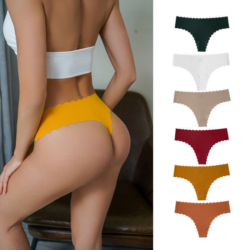 Amazon foreign trade cross-border women's thread wave edge sexy temptation hot seamless breathable low waist thong women