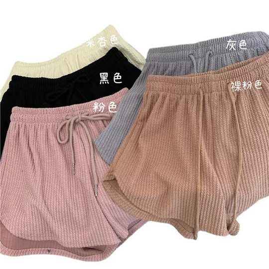 Sports Shorts Women's Waffkle Casual All-match Home A- line Pants Drawstring Outer Wear New High Waist Slim-fit Shorts
