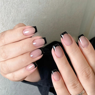 Elegant Versatile Black Edge French Style Press-On Nails, Light Luxury Minimalist Nail Art Patches, Finished European and American Detachable Fake Nails