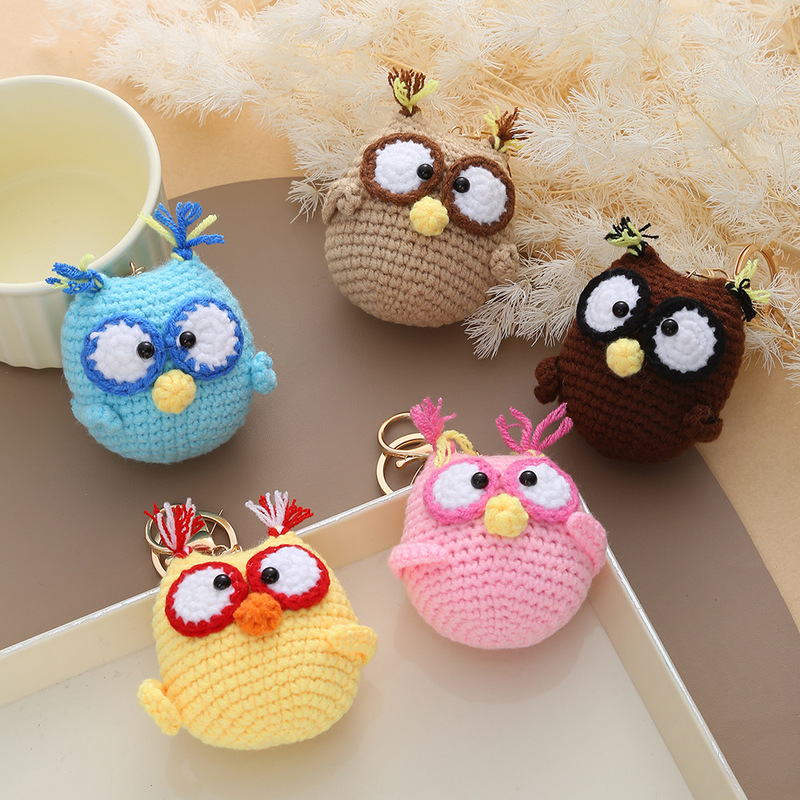 New Cartoon Owl Crocheted Wool Keychain Bag Car Keychain Pendant Cute Woven Pendant