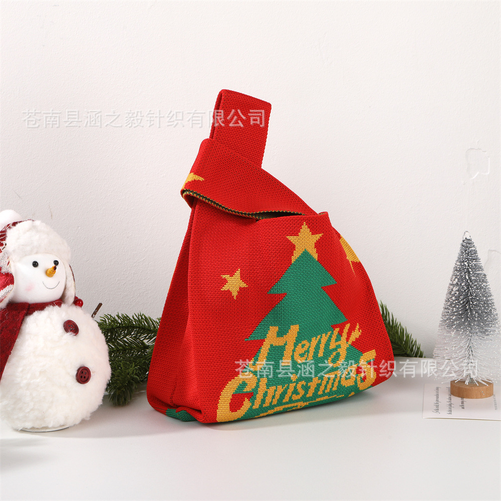 万圣节礼物袋手提针织包搞怪糖果苹果圣诞老人礼品编织手腕包