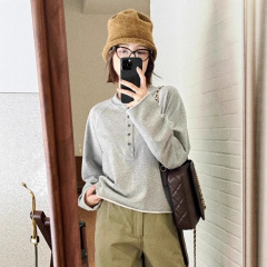 小个子灰色长袖t恤女2025年早秋新款韩系慵懒松弛感通勤长袖卫衣