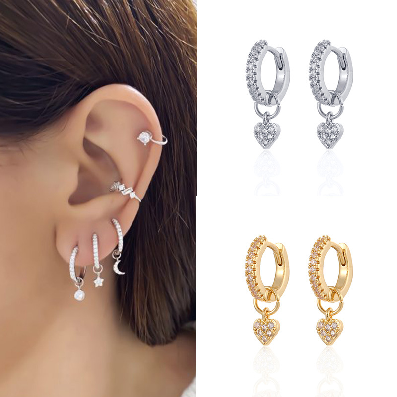 5g Weight Wholesale Jewelry Fashion Heart Copper Artificial Gemstones Earrings