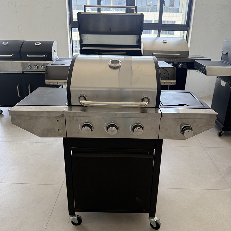 Barbacoa de acero inoxidable para el hogar transfronterizo grande para acampar con horno lateral, estufa de gas, parrilla de gas licuado al aire libre al por mayor