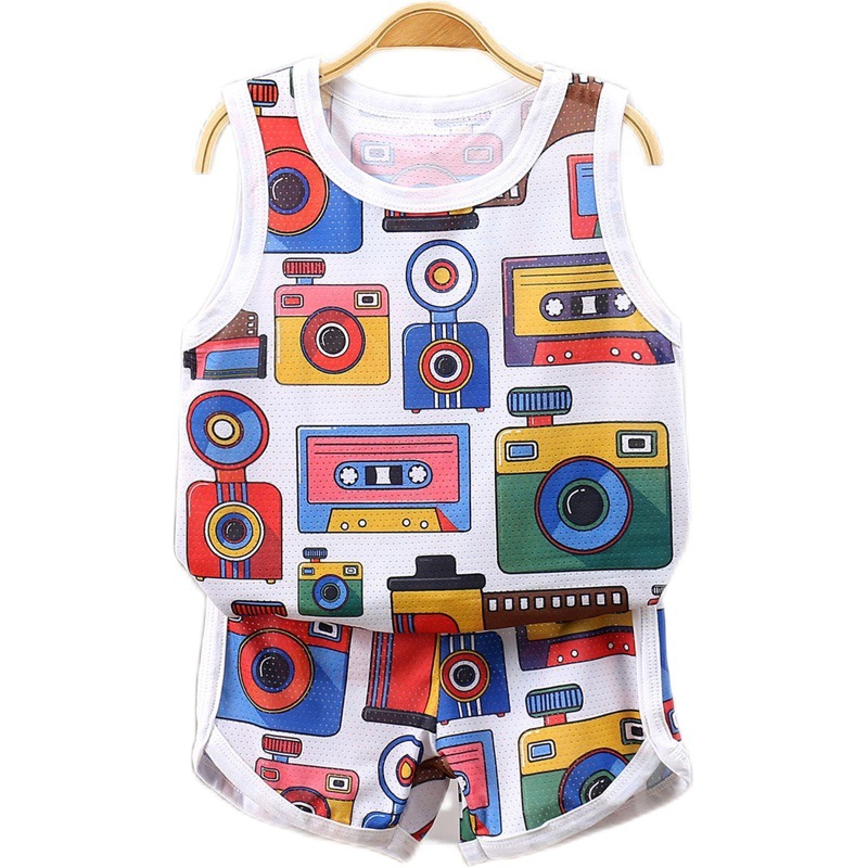 Traje de chaleco para niños sling de verano pantalones cortos sin mangas de seda de hielo ropa de secado rápido ropa para niños de malla delgada para niños al por mayor
