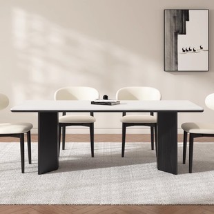 All Solid Wood Italian Light Luxury Solid Wood Rock Board Dining Table Household Modern Simple Small Apartment Dining Table and Chair Combination Rectangular
