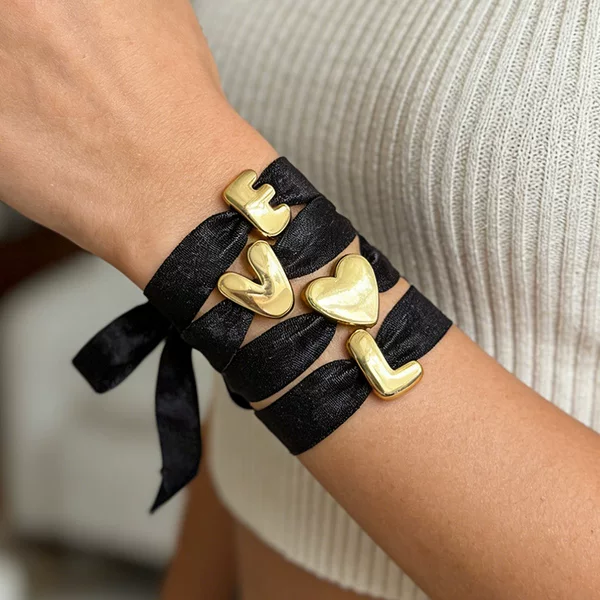 New European and American Style Minimalist Fashion High-End Punk-Style Copper 26-Letter Elastic Fabric Knotted Bracelet Jewelry