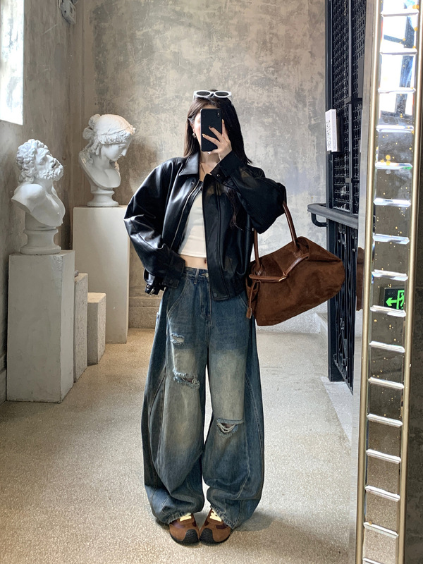 |街头画报|小个子百搭高级感皮夹克女羊皮机车夹克皮衣外套女春|undefined