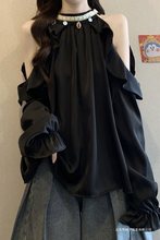 法式气质挂脖漏肩衬衫上衣女秋季新款大码胖遮肉显瘦雪纺衫