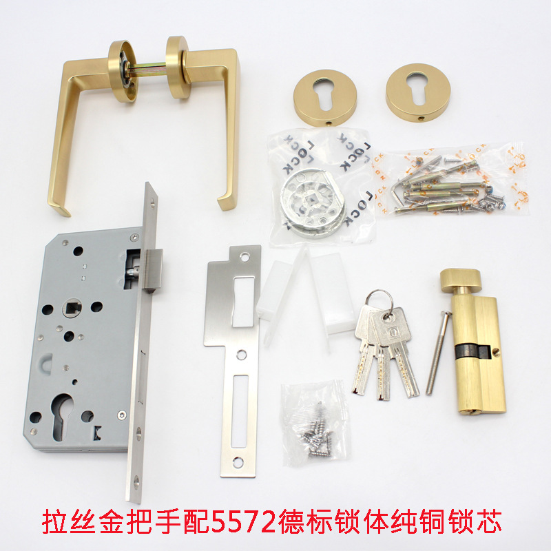 Cerradura de Puerta Interior de Lujo, Silenciosa, con Manija Sólida de Aleación de Zinc en Oro Cepillado, para Puerta de Madera Maciza de Dormitorio