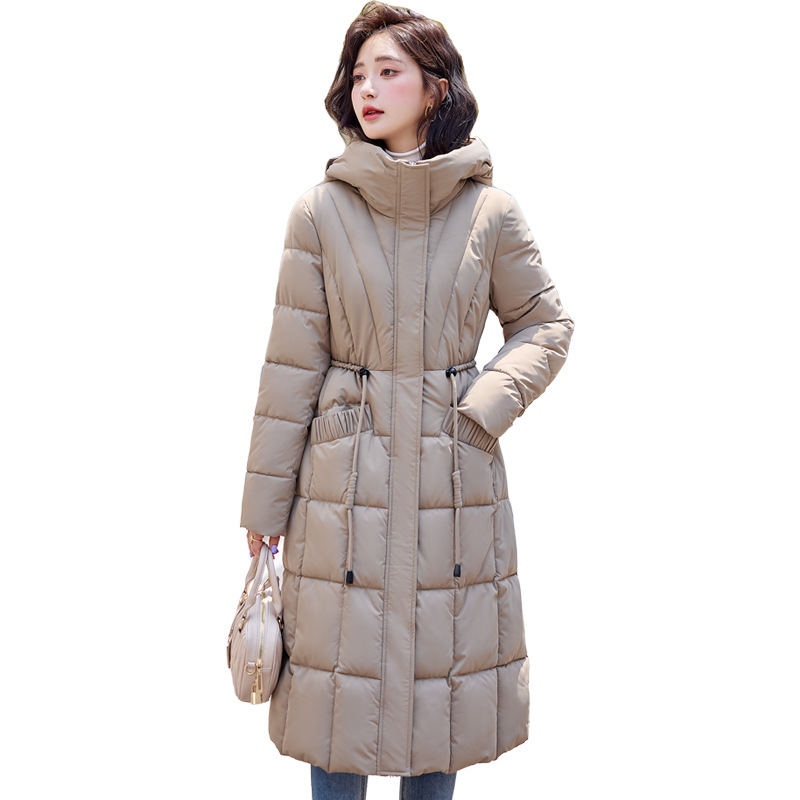 Algodón ropa de algodón mujer rodilla larga delgada temperamento de moda encapuchado otoño y invierno nuevo cinturón elegante chaqueta de algodón image 5