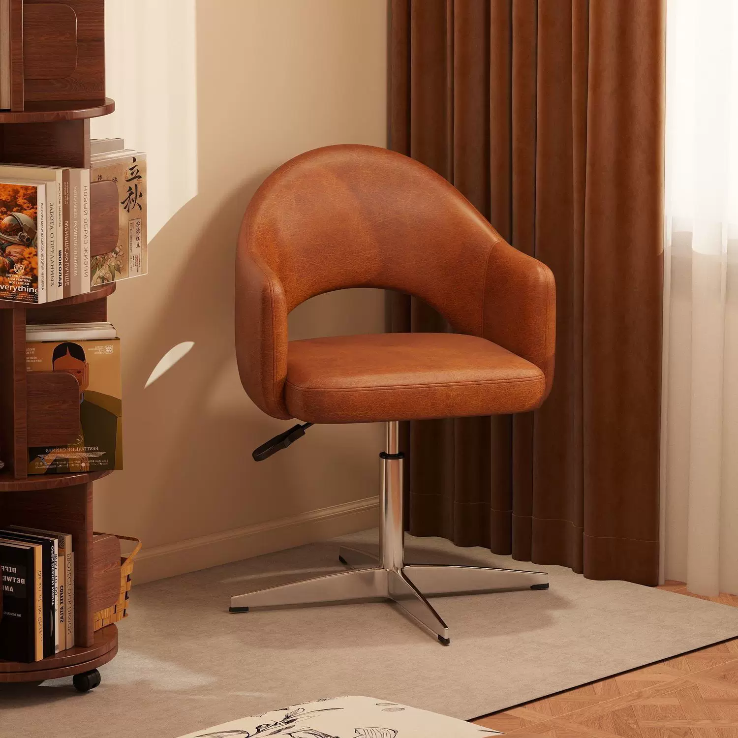 化妆椅家用卧室衣帽间梳妆台凳子中古风靠背电脑椅可升降美甲转椅