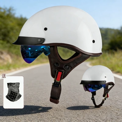 Motosiklet kaskı (dəbilqə) – Helmets, Electric Scooter Helmets - 16-015-bright-white-with-face-towel-with-white-mirror-m