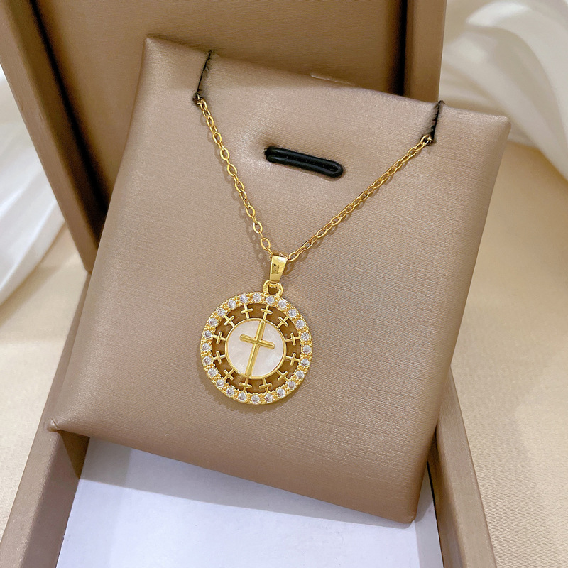 Gorgeous Round Diamond Collarbone Necklace In Titanium Steel_voghion.com