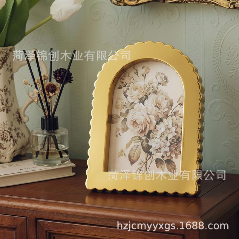 Wooden Retro Decorative Wave-Shaped Photo Frame for Living Room and Bedroom, Tabletop Arch-Shaped Fan-Shaped Photo Frame