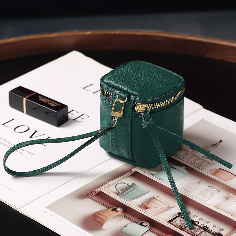 Bolsa de maquillaje de cuero retrógrado, bolso de cambio de lápiz labial, bolso de viaje portátil, barril de almacenamiento personalizado, mini bolso de cambio redondo