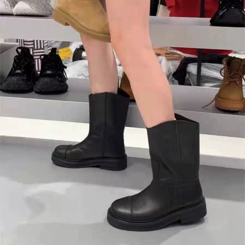 牛皮版～马丁靴女短靴2025新款中筒靴厚底复古西部牛仔切尔西靴子|undefined