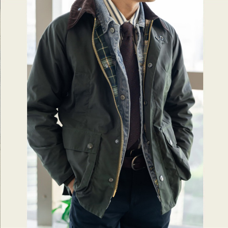 Gddqsdc Retro Hunting-Style Waxed Jacket Similar to an Xin'S, Simple Casual Men's Windbreaker Workwear Bbra Gddqsdc Retro Hunting-Style Waxed Jacket Similar to an Xin'S, Simple Casual Men's Windbreaker Workwear Bbra