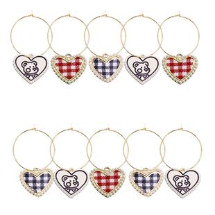 Alloy Oil Drop Cartoon Bear Heart Inlaid Pearl Plaid Fabric Etsy Wine Glass Party Wine Glass Pendant Set
