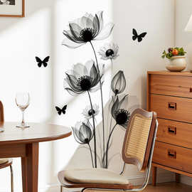 黑色蝴蝶花朵背景墙贴画卧室沙发背景植物花卉可移除墙贴纸 39070
