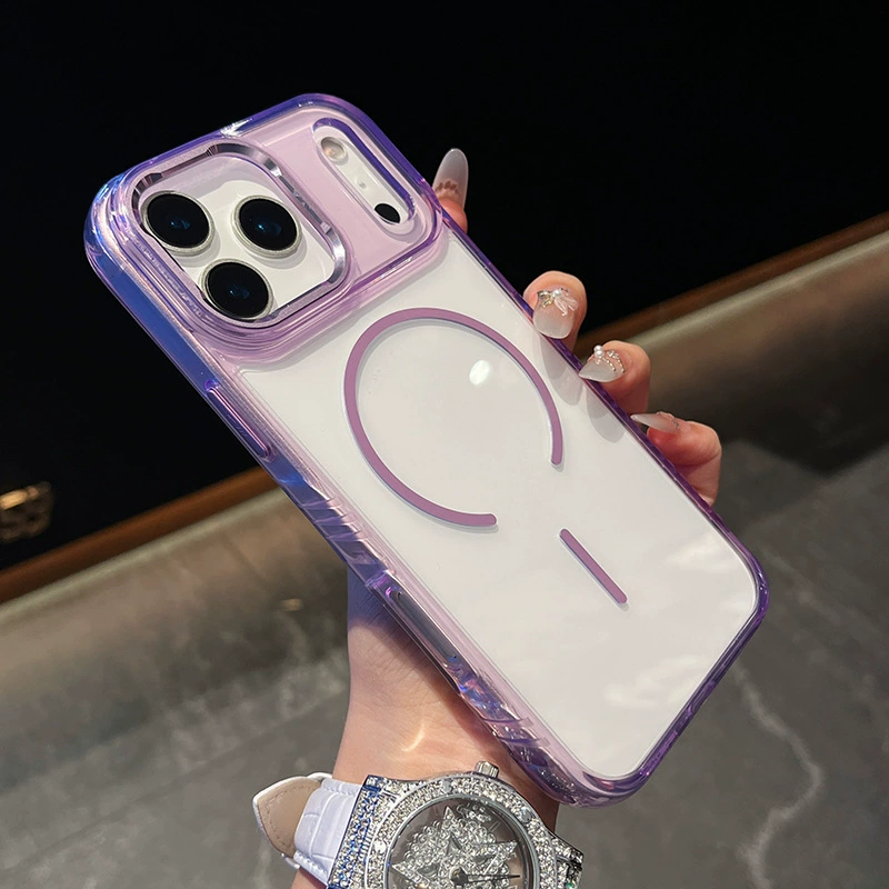 Прозрачный магнитный чехол с металлической защитой для iPhone 17/16 Pro Max/15