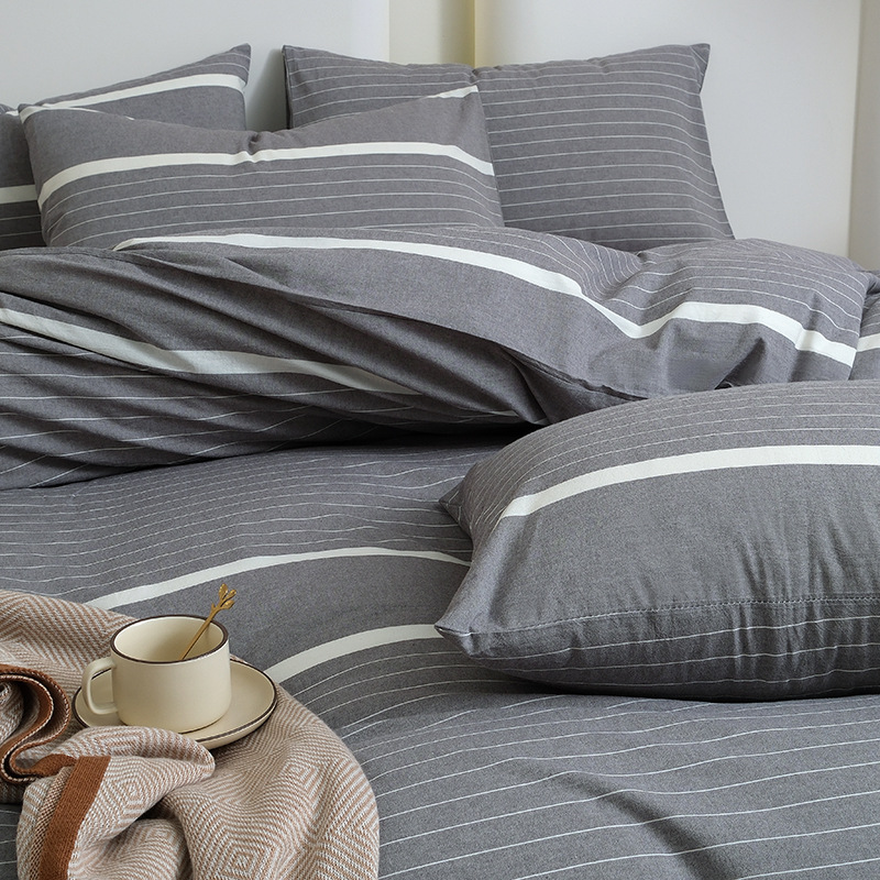 Nude Pure Knitted Cotton Bedding Set Ultra Soft Striped Four Piece_voghion.com