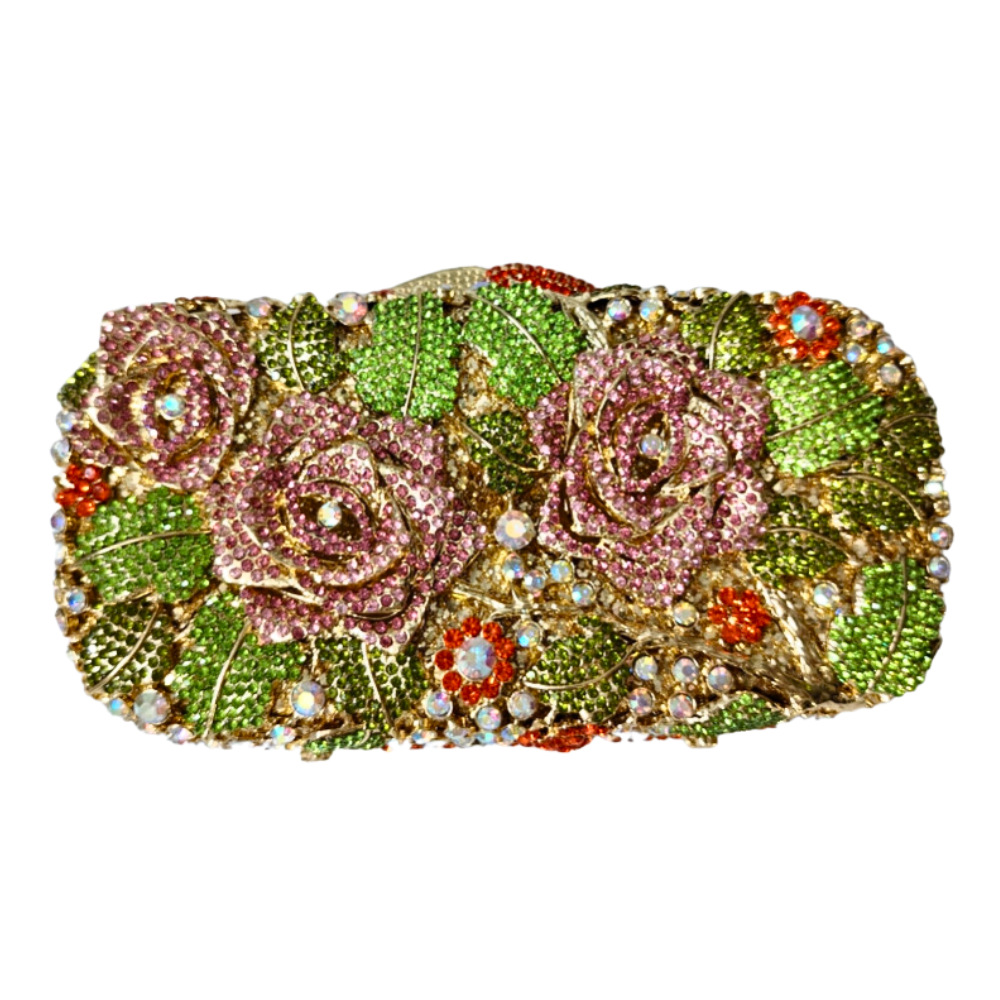 Bolsas de diamantes de rosa, bolsas de diamantes de metal, bolsas de vestir, bolsas de mano de banquete europeas y americanas, bolsas de mujer, embrague