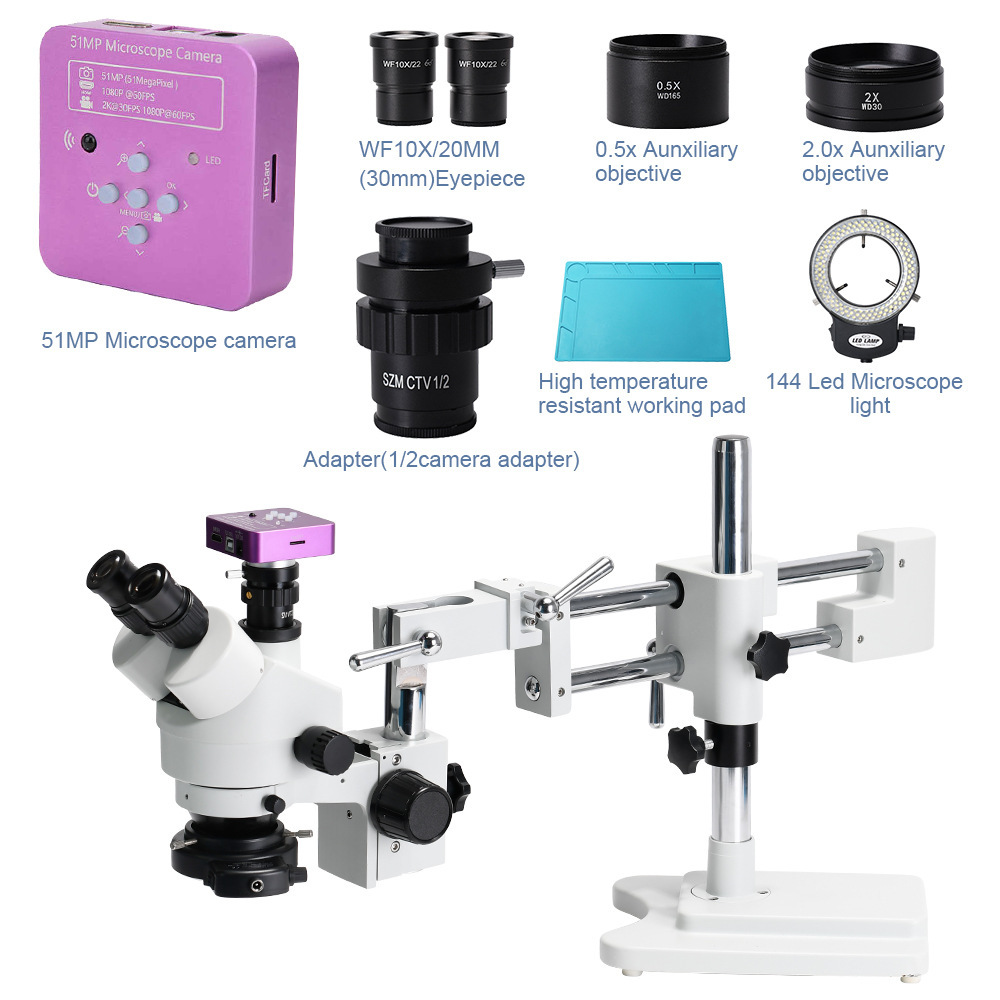双臂三目显微镜 4800万像素工业高清HDMI相机手机主板维修diy工具