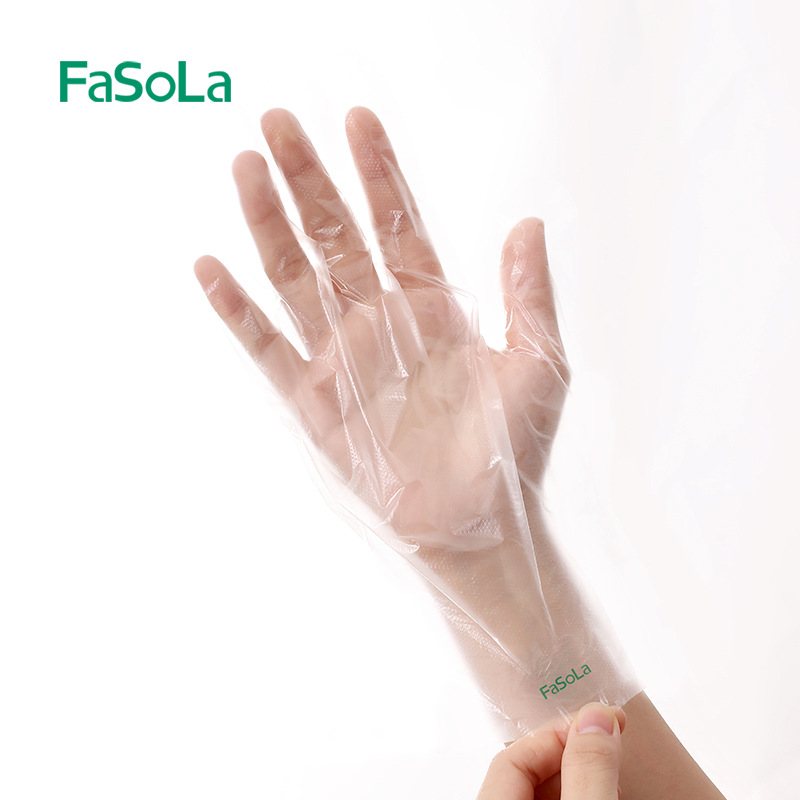 FaSoLa disposable gloves plastic transparent food thickened catering lobster film beauty protective household hand mask