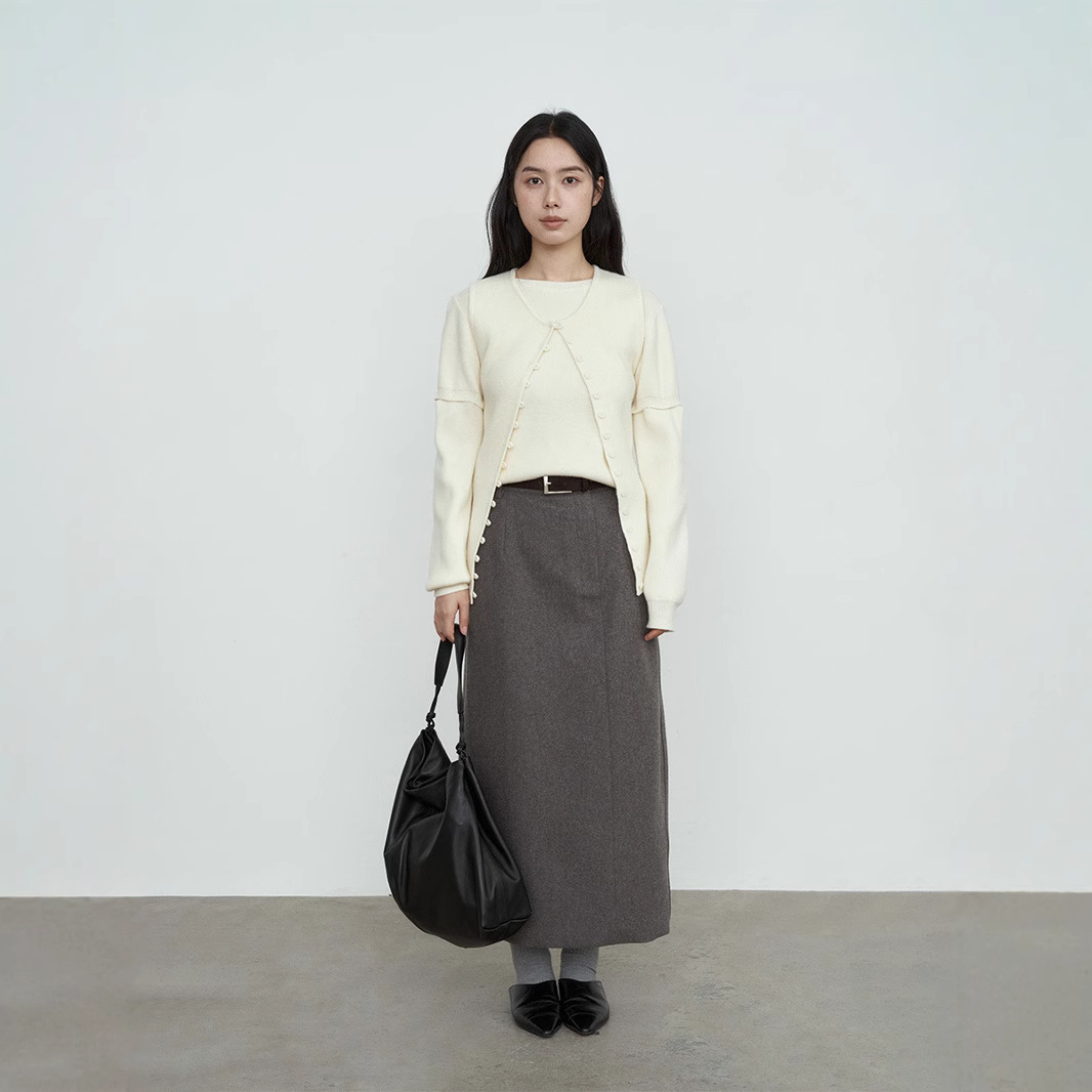 爱与南希十三行长裙冬韩系通勤百搭抓绒巴恩风羊毛半身裙女41509