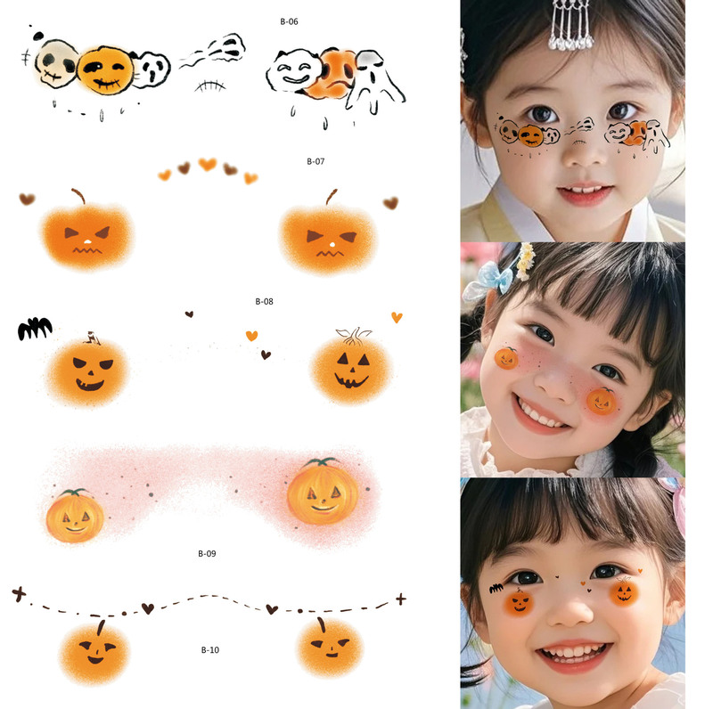 Halloween Powder Tattoo Stickers, Little Pumpkin Bow Makeup Face Stickers, Cat Ears Witch Face Tattoos Halloween Powder Tattoo Stickers, Little Pumpkin Bow Makeup Face Stickers, Cat Ears Witch Face Tattoos