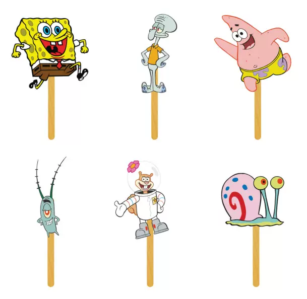 章鱼哥海绵宝宝蛋糕装饰插件 跨境热销超能战士插牌24枚装