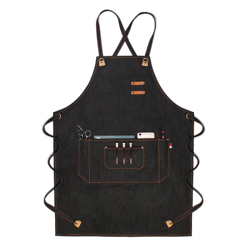 Comercio exterior delantal de mezclilla personalizado logo estilista barbacoa barista moda cocina hogar delantal por mayor