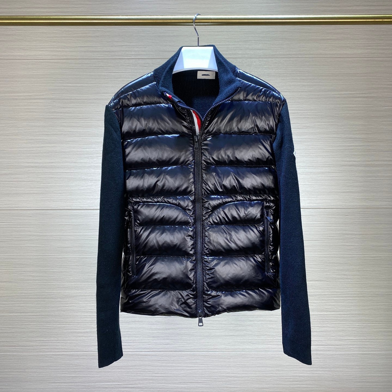 European Station Autumn/Winter New Colorful Striped Zipper Stand Collar down Jacket Men's Commuter Knitted Patchwork Coat