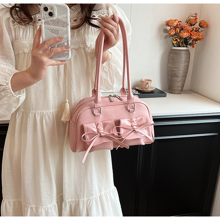 Summer New Women's Cross-border Korean Bowknot Underarm Niche Ballet Style Large Capacity Bowling Ball Shoulder Bag_voghion.com